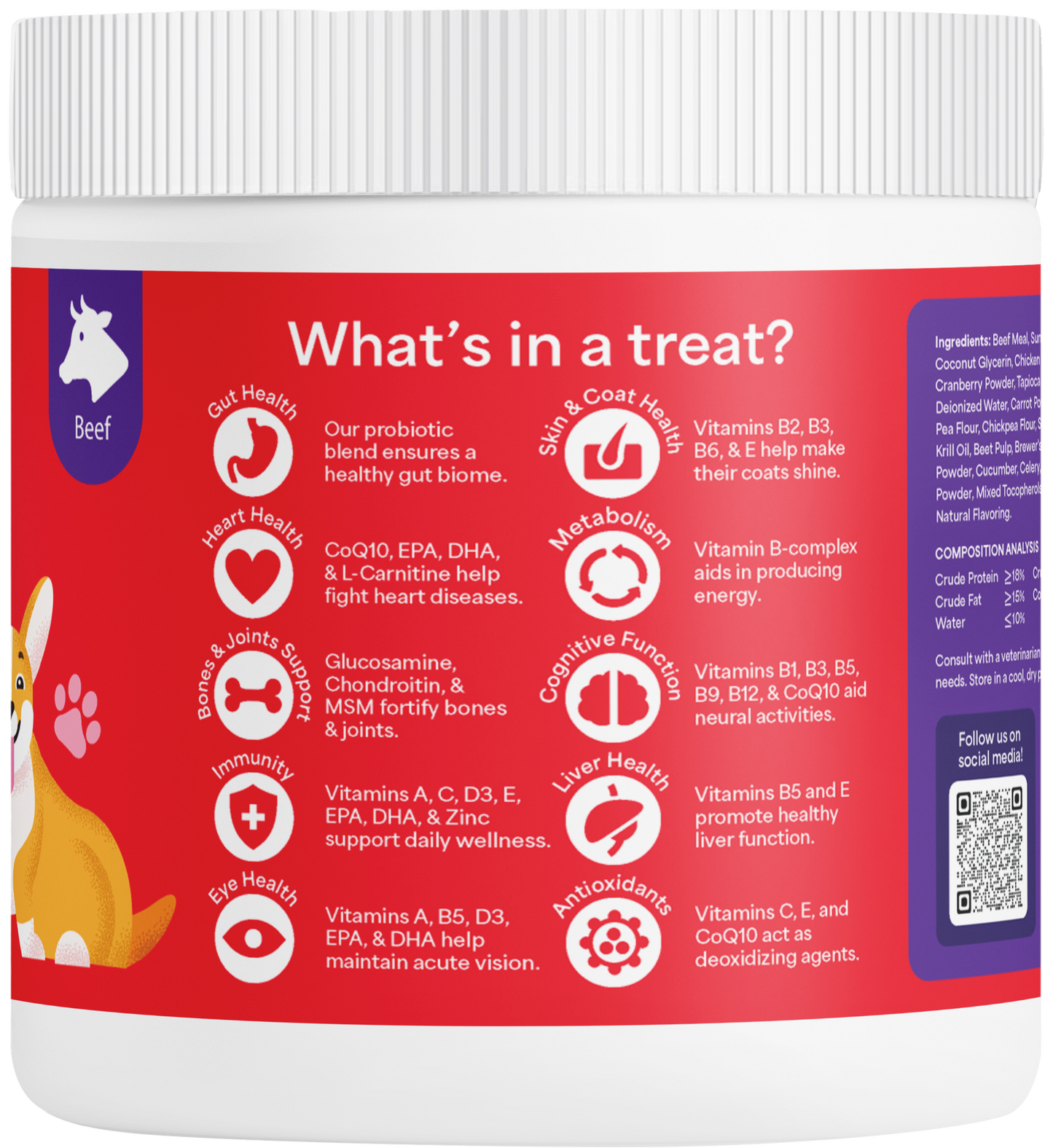 Active 10-in-1 Multivitamin Dog Chew Treats Snack | Omega-3 Probiotics Eye Joint & Coat Health