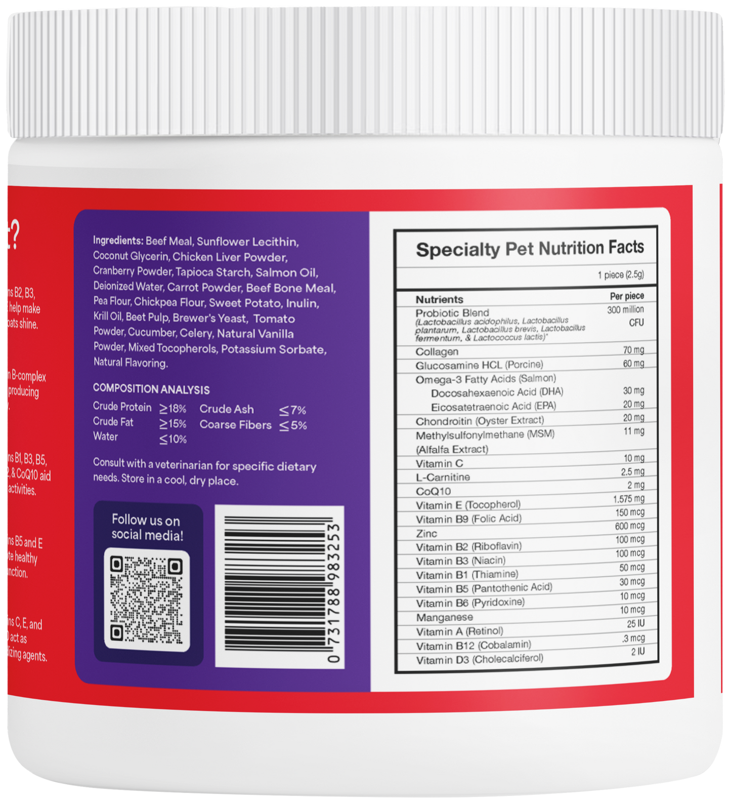 Active 10-in-1 Multivitamin Dog Chew Treats Snack | Omega-3 Probiotics Eye Joint & Coat Health