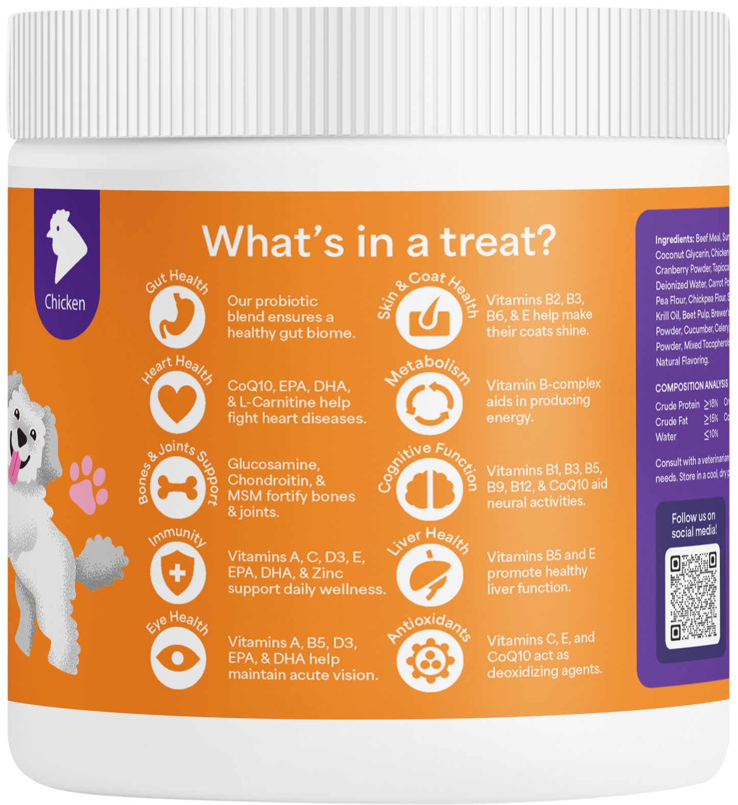 Active 10-in-1 Multivitamin Dog Chew Treats Snack | Omega-3 Probiotics Eye Joint & Coat Health