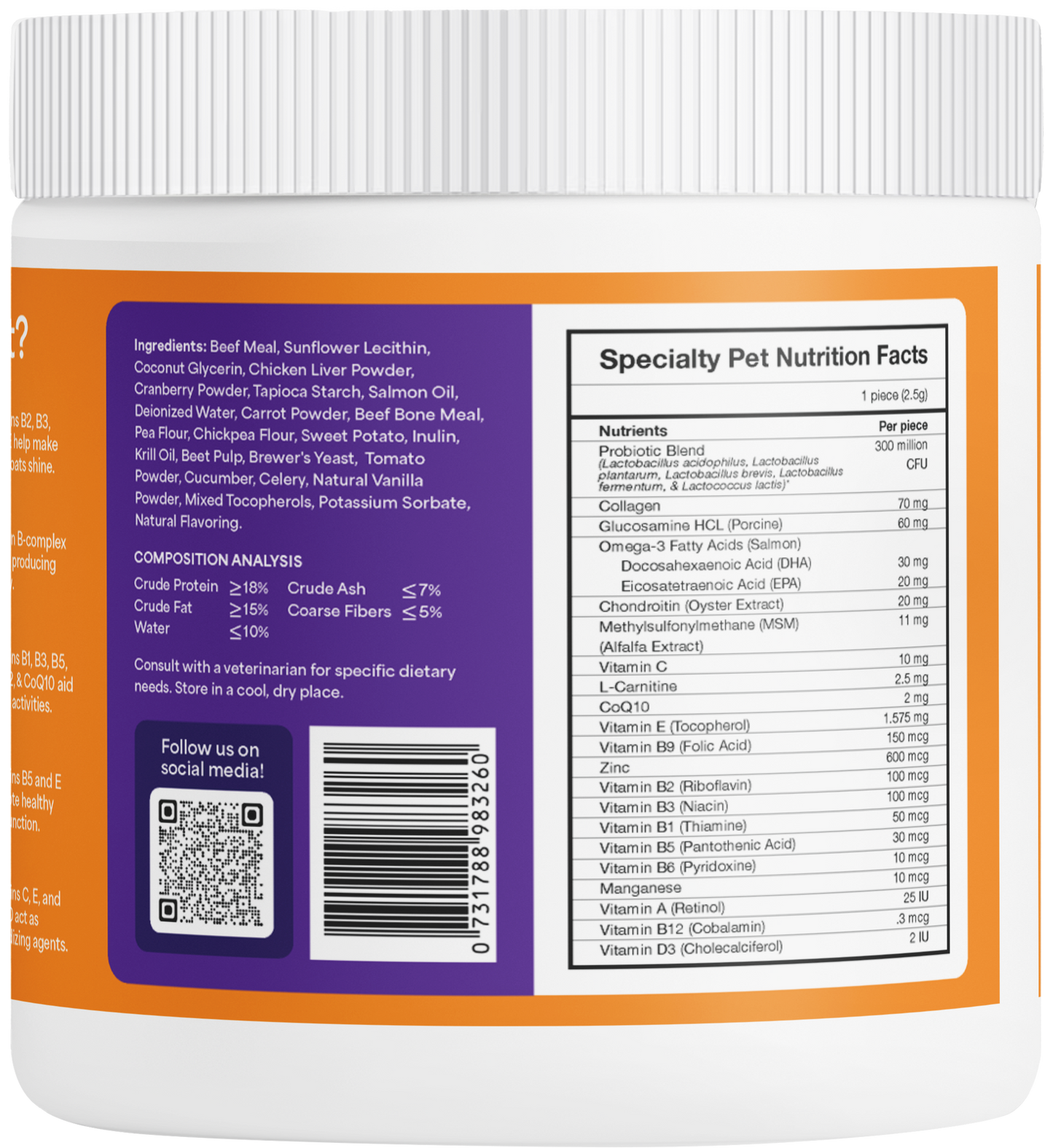 Active 10-in-1 Multivitamin Dog Chew Treats Snack | Omega-3 Probiotics Eye Joint & Coat Health