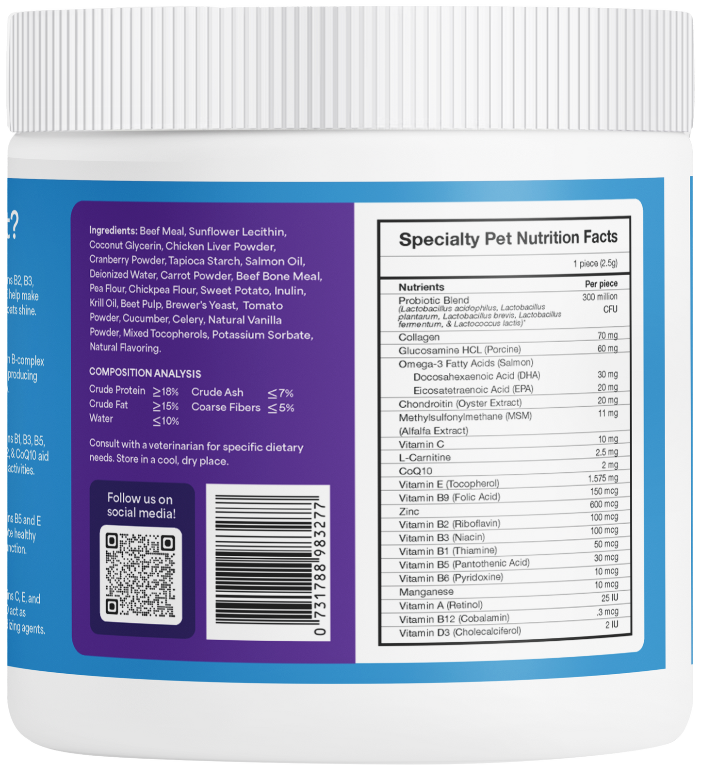 Active 10-in-1 Multivitamin Dog Chew Treats Snack | Omega-3 Probiotics Eye Joint & Coat Health